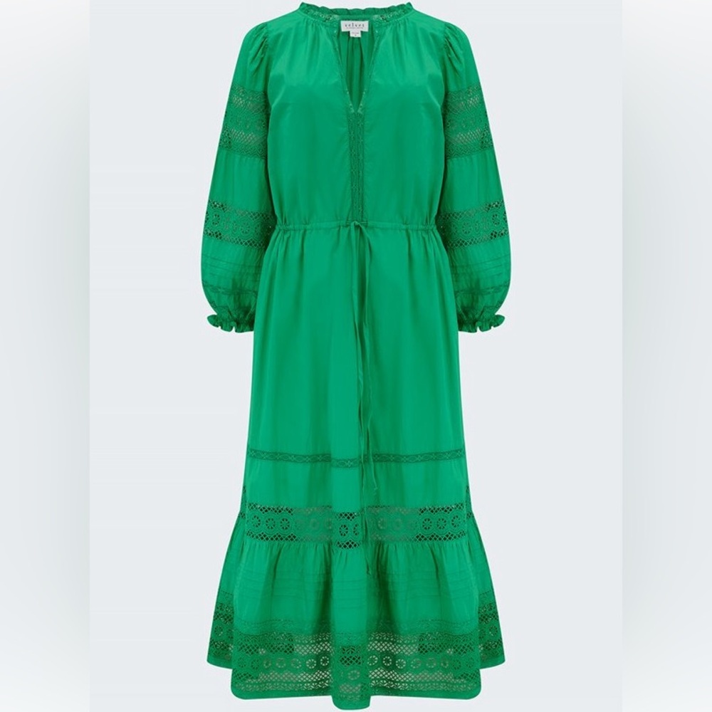 Velvet by Graham & Spencer Green Chanelle Boho Cotton Dress— Size XS